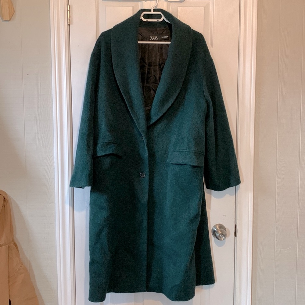Gorgeous XL Zara Woman Deep Green Wool-Blend coat- barely worn